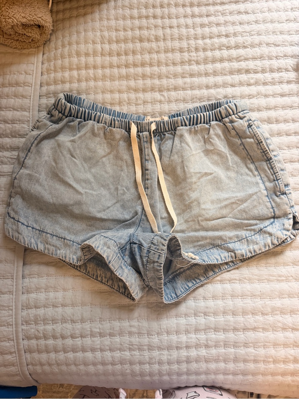 Aeropostale Light Blue Denim-Style Drawstring Athletic Shorts